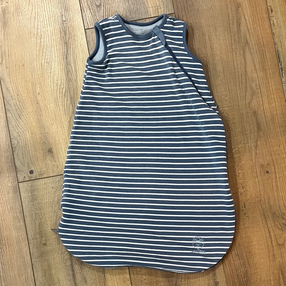 Classic Striped Navy and White Sleeveless Baby Sleep Sack - Woolino